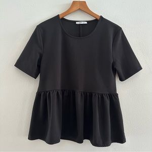 Zara Classic Peplum Solid Black Blouse Top, women’s size small